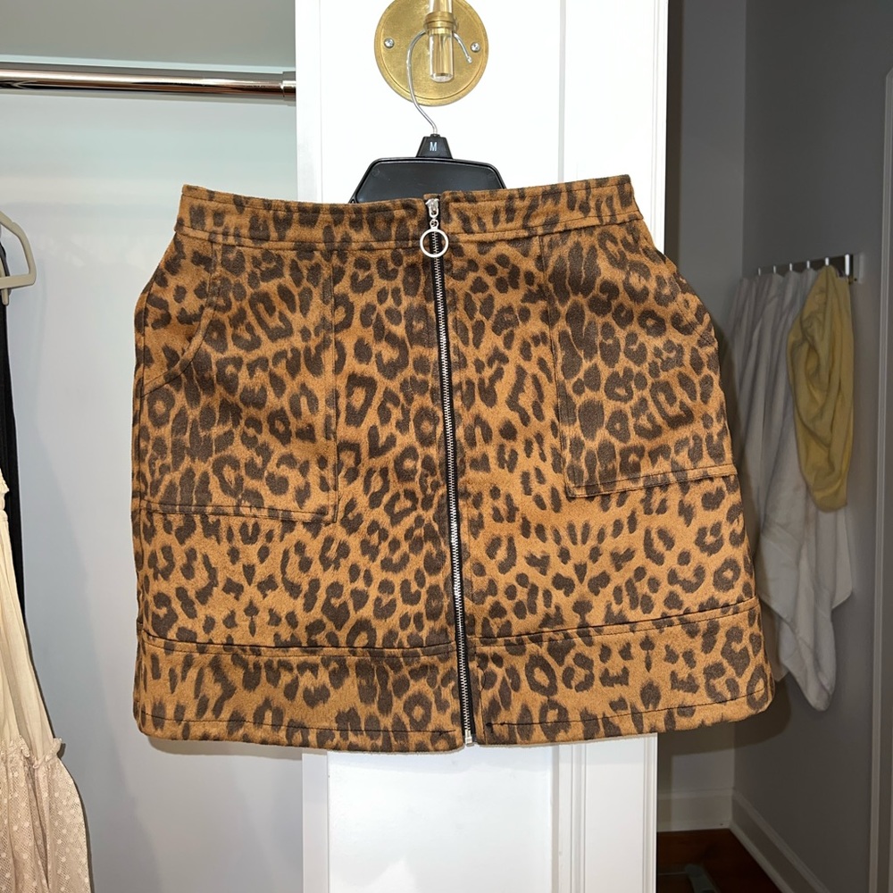 Leopard Suede Skirt with Zipper